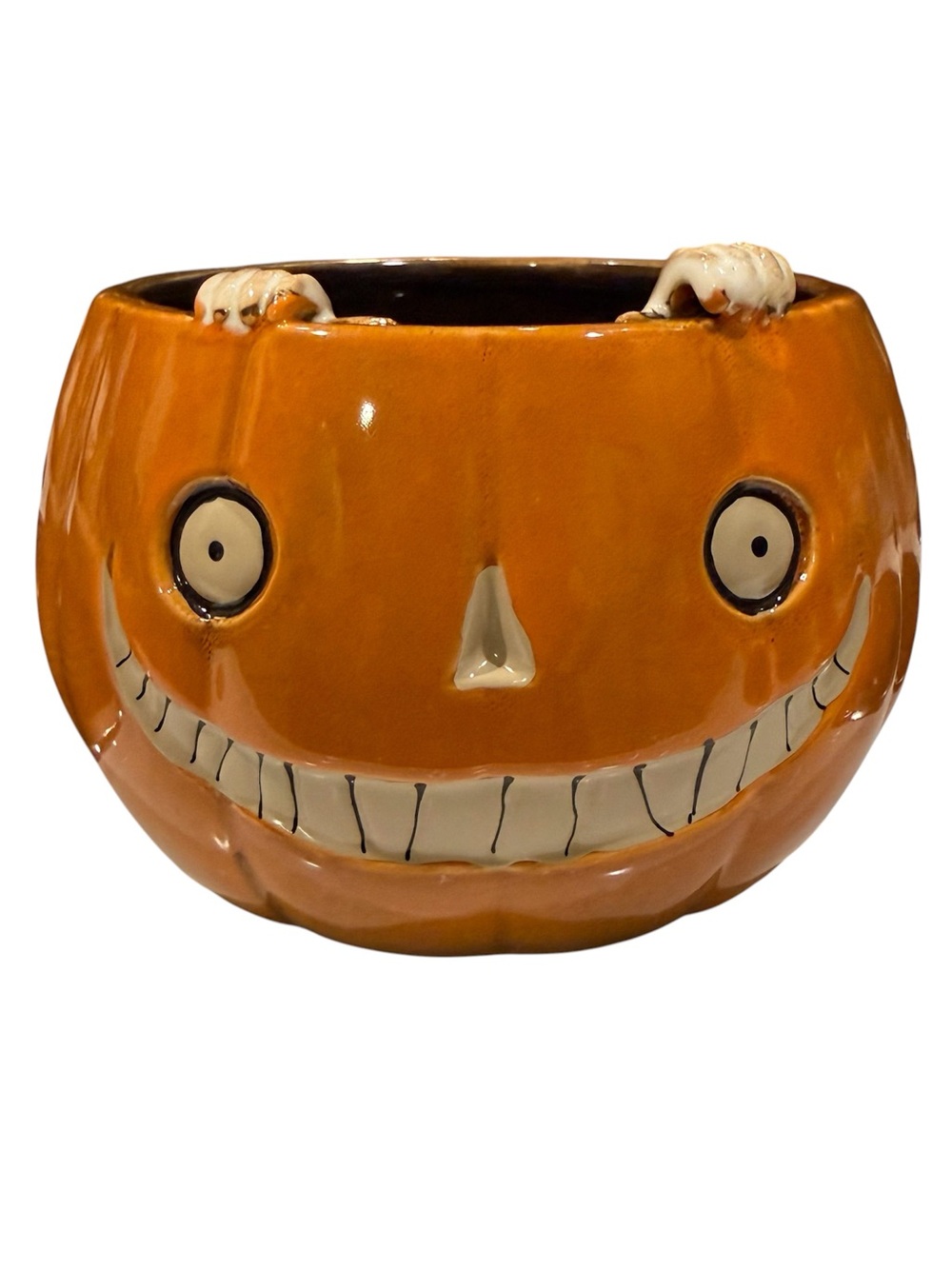 Yankee Candle Boney Bunch Orange Grinning Pumpkin Candy Dish Skeleton Hands 2015